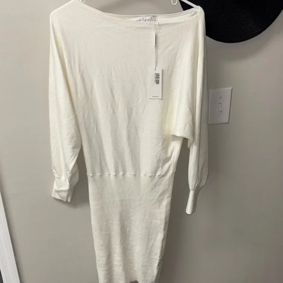 Petal & Pup romantic asymmetric neckline Sweater DRESS WHITE Off the Shoulder 4 - Picture 13 of 14